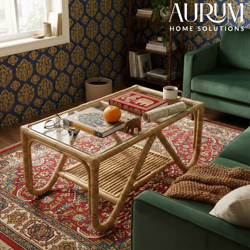 Center Table with Rattan Shelf - Tropical Living Design