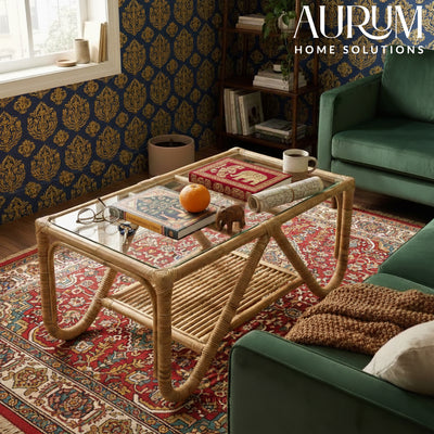 Center Table with Rattan Shelf - Tropical Living Design