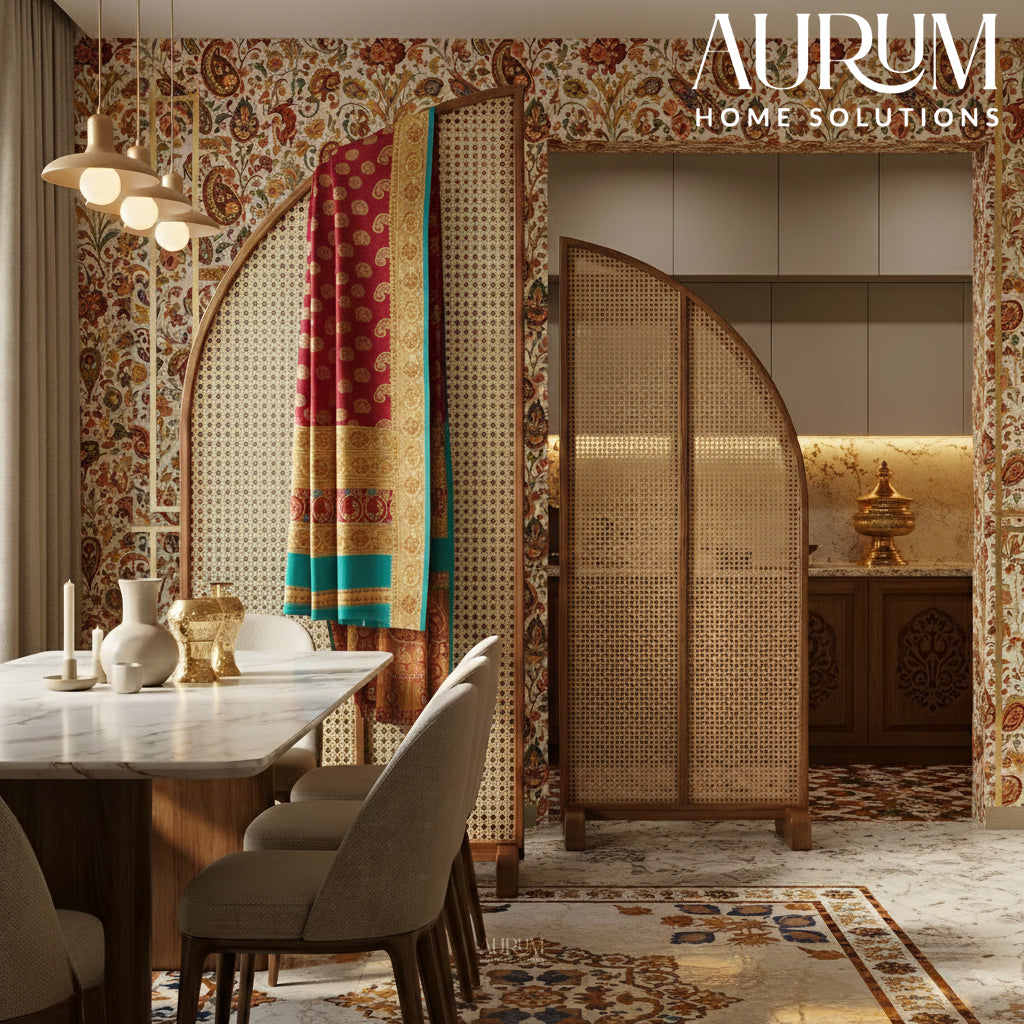 Rattan Room Divider Raindrop Reflections with Folding Panels (Per Panel)
