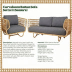Cane Sofa Set with Curved Rattan Design for Indoor & Outdoor