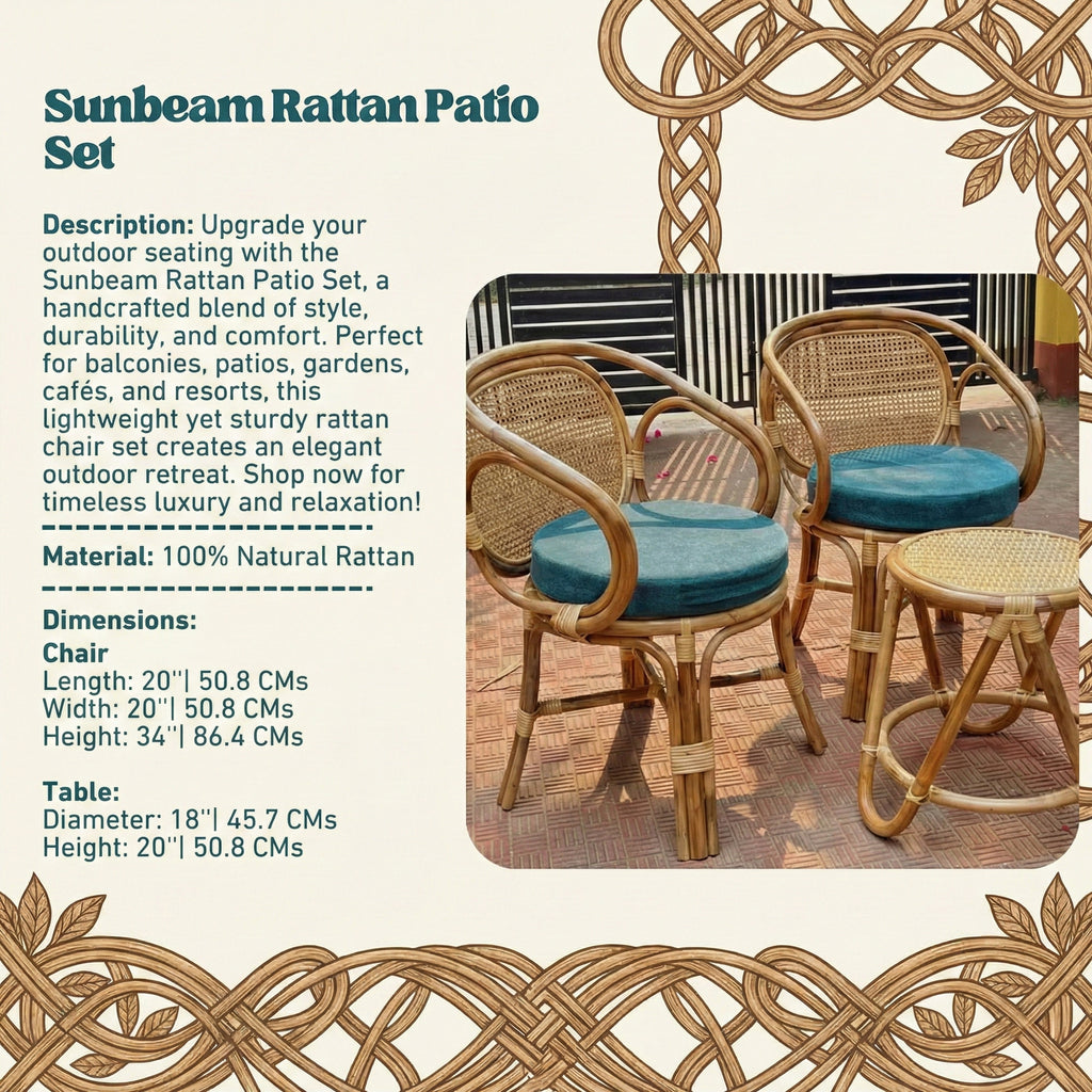 Outdoor Seating for Balcon | Sunbeam Handwoven Outdoor Seating for Balcony & Garden- Rattan Patio Set |