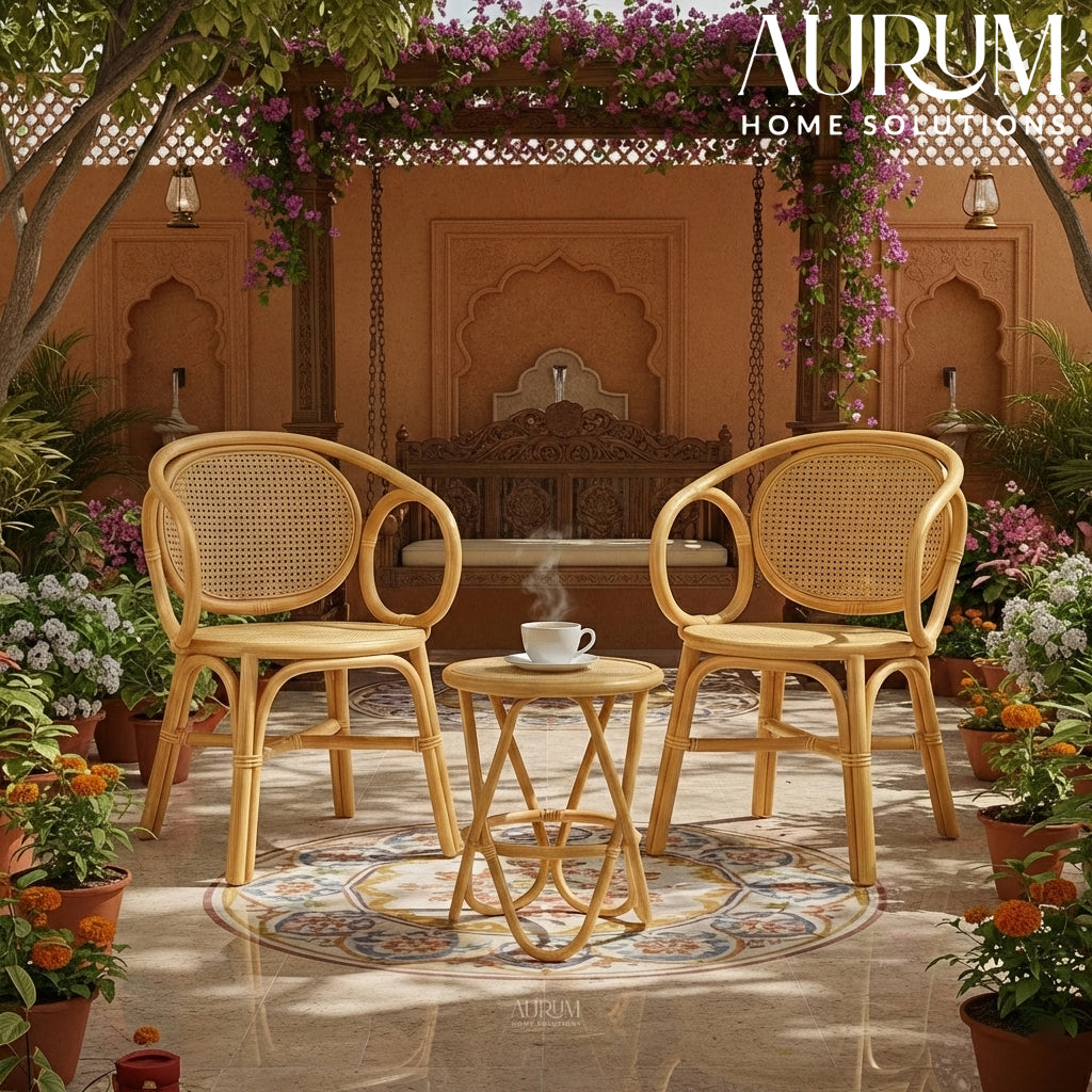 Outdoor Seating for Balcon | Sunbeam Handwoven Outdoor Seating for Balcony & Garden- Rattan Patio Set |