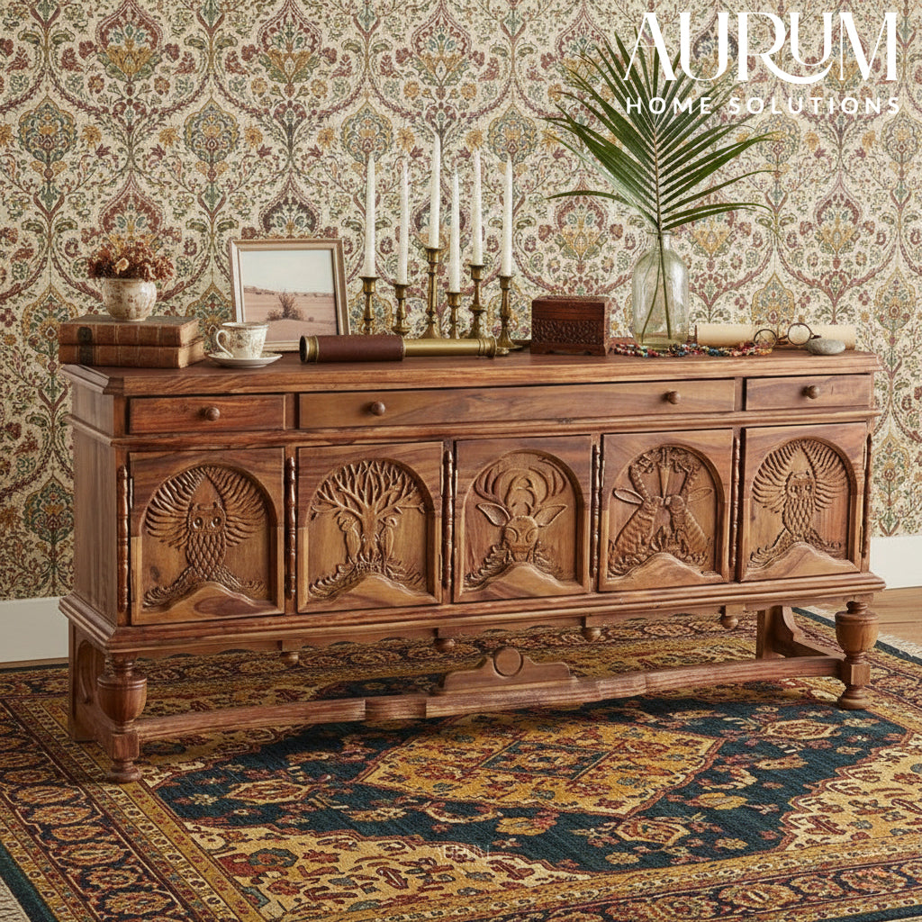 Handcarved 5 Carving Sideboard in Natural