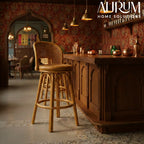 Cane Bar Chair with Coastal Woven Backrest for Interiors