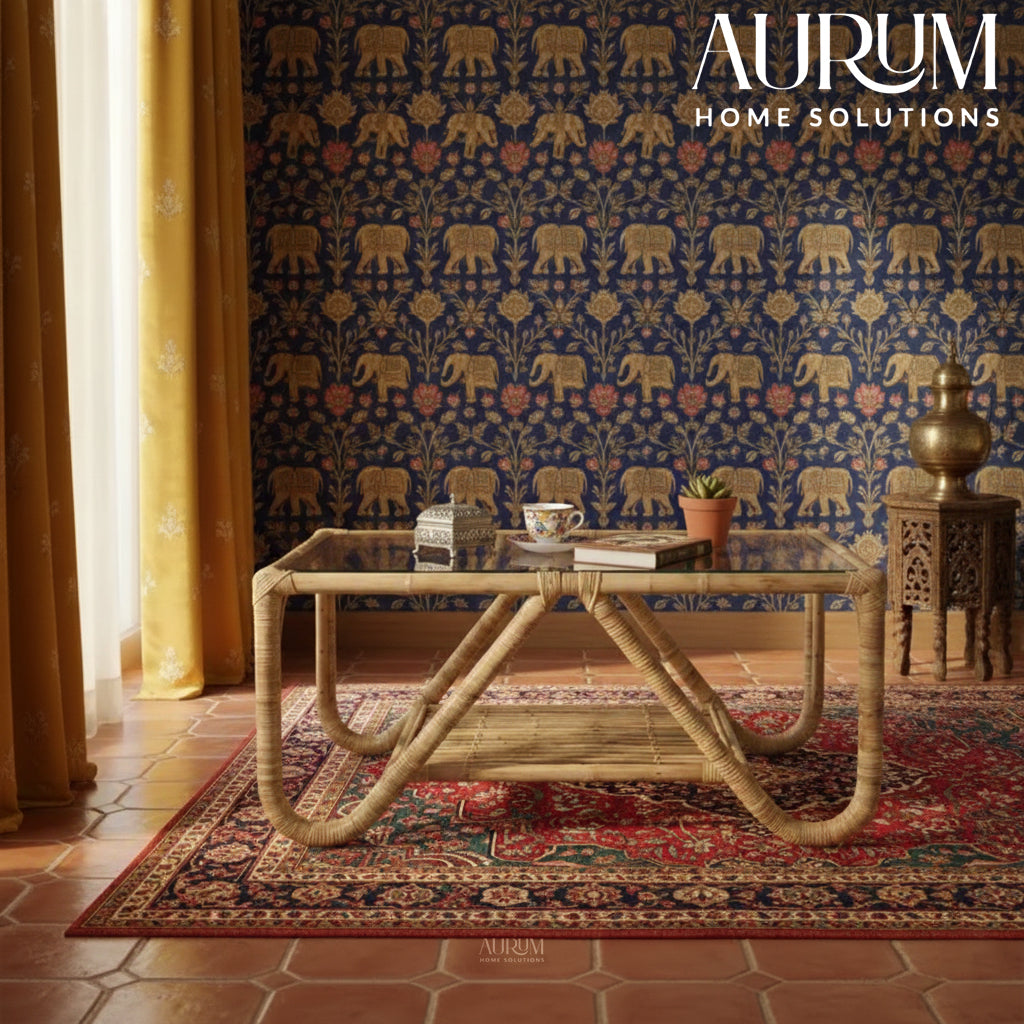 Center Table with Rattan Shelf - Tropical Living Design