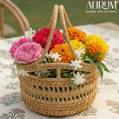Tidy Trove - Wide Curved Handle Rattan Storage Basket