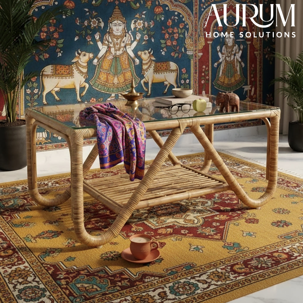 Center Table with Rattan Shelf - Tropical Living Design