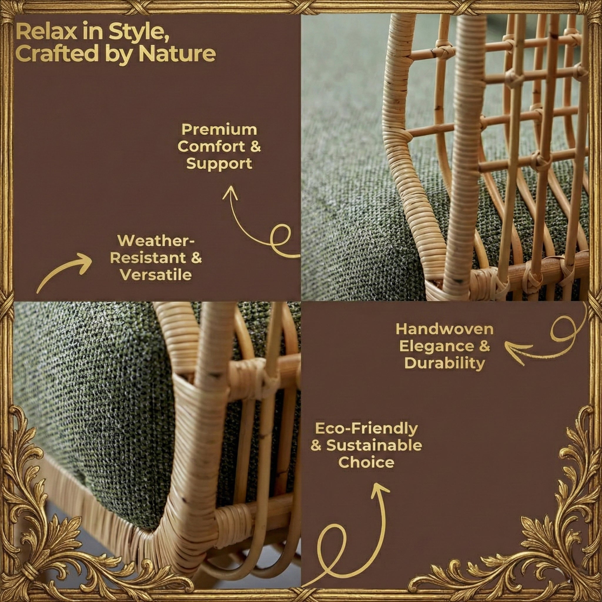 Cane Sofa Set with Curved Rattan Design for Indoor & Outdoor