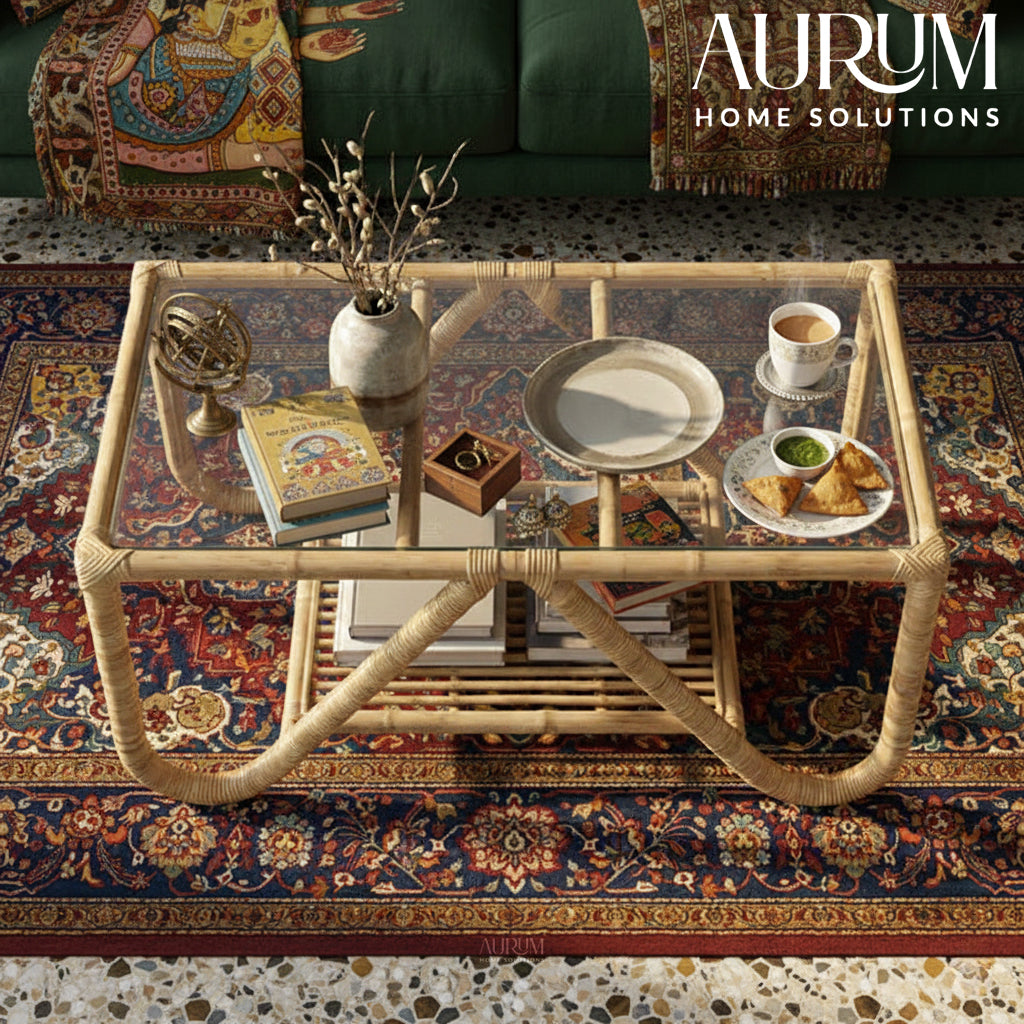 Center Table with Rattan Shelf - Tropical Living Design