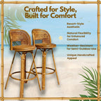 Cane Bar Chair with Coastal Woven Backrest for Interiors