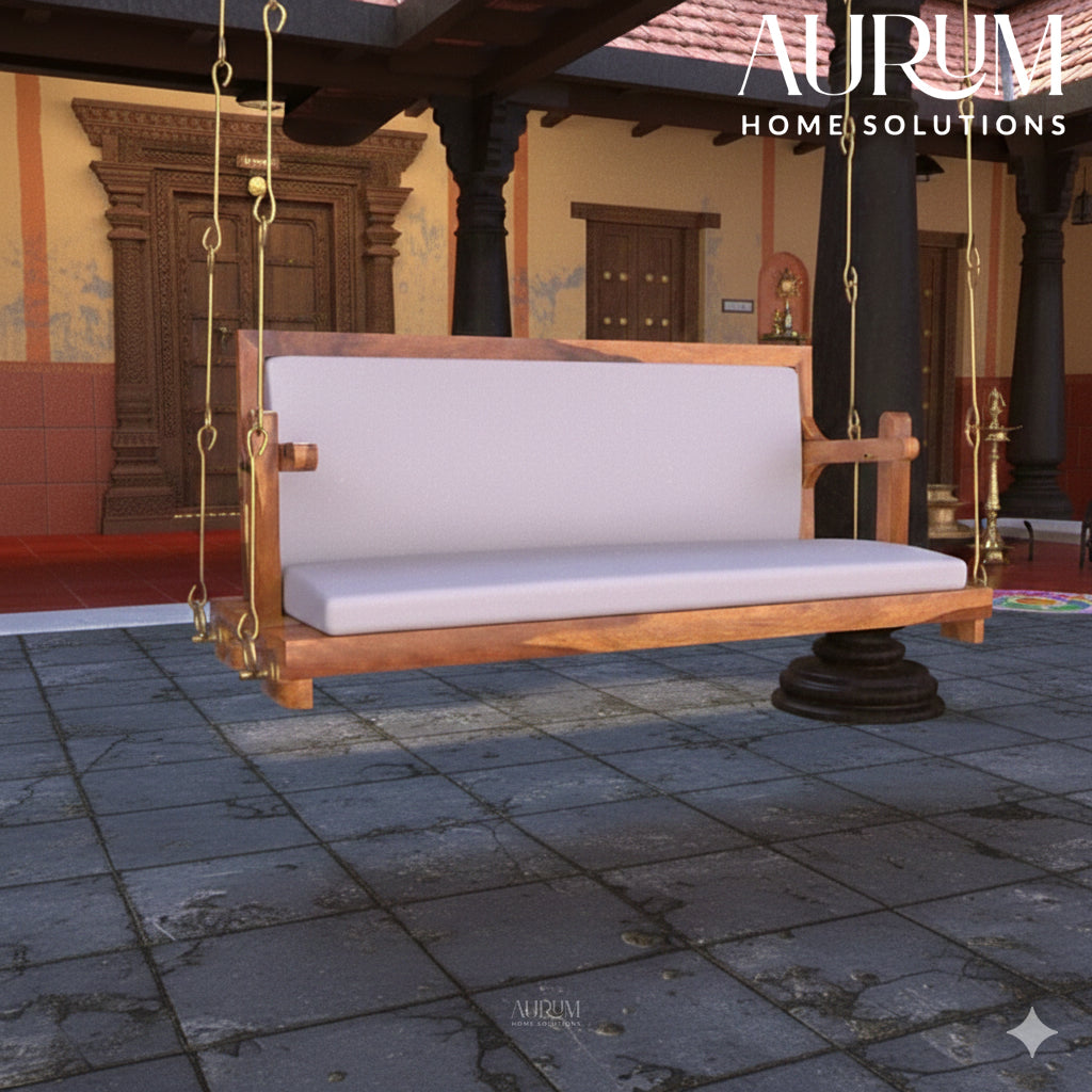 Vintage White Upholstered Handmade Wooden Swing