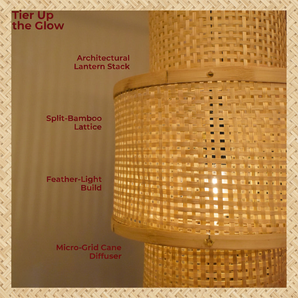 Artisan Aura Bamboo Hanging Lamp - Stacked Lantern Cane Drum