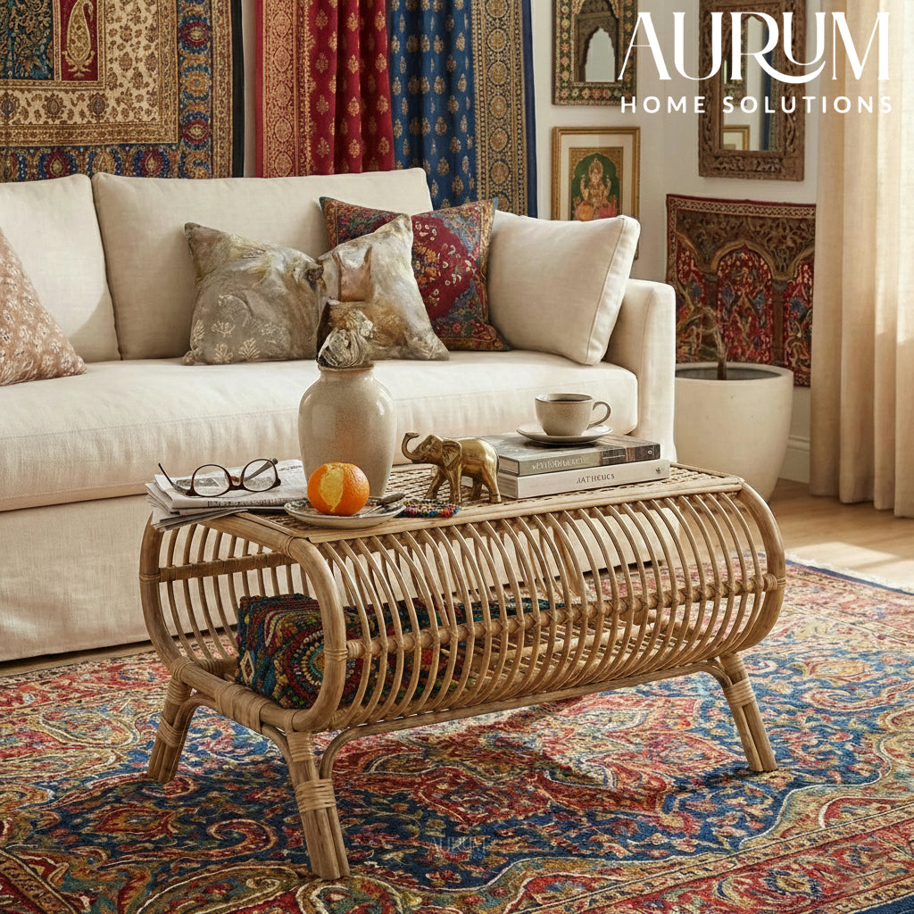Center Table with Chic Rattan Weaving for Indoor Spaces