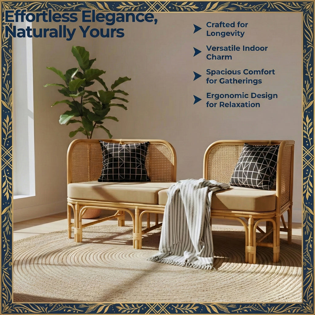 Three Seater Sofa with Whimsy Rattan Design