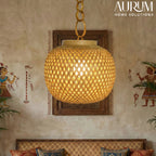 Bamboo Hanging Lamp with Modern Woven Round Shade