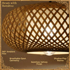 Oval Cage Bamboo Hanging Lamp - Open Lattice Cane
