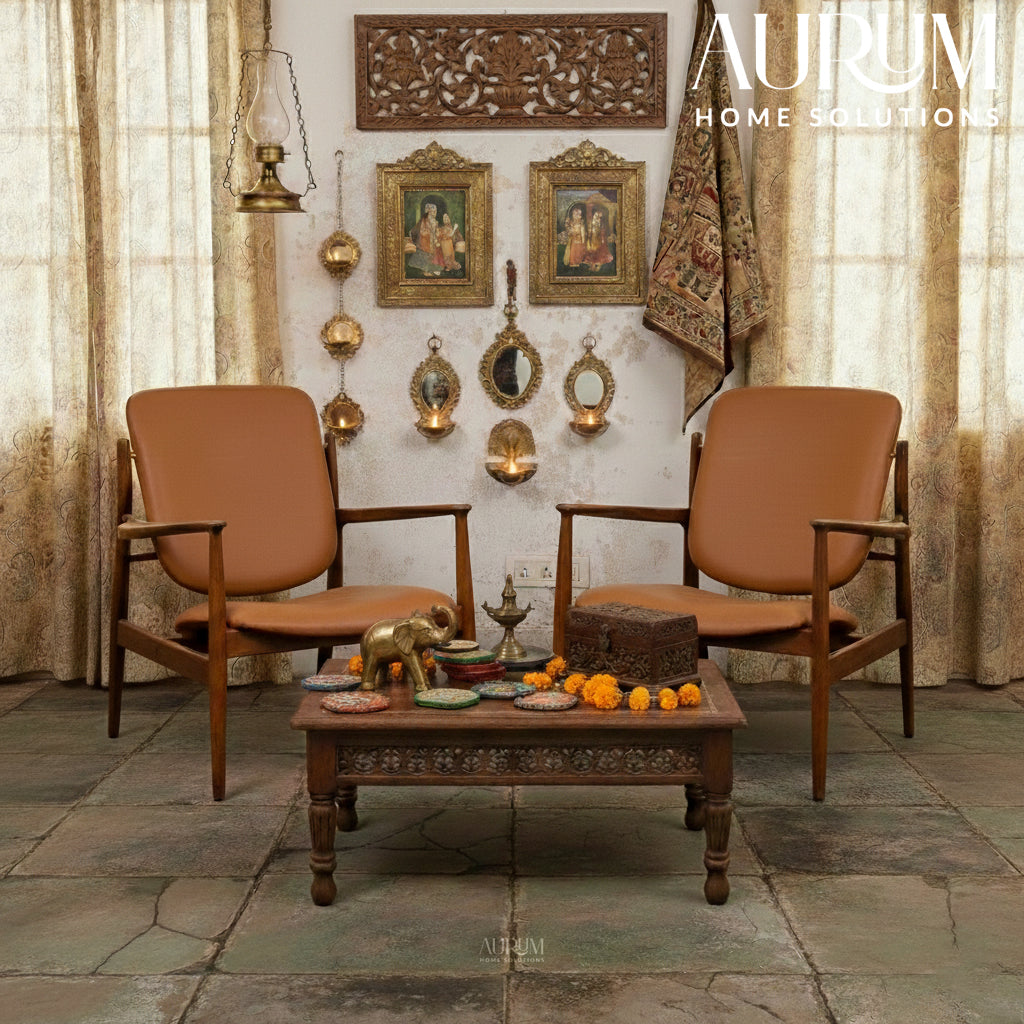 Handcrafted Teakwood Leatherette Chair