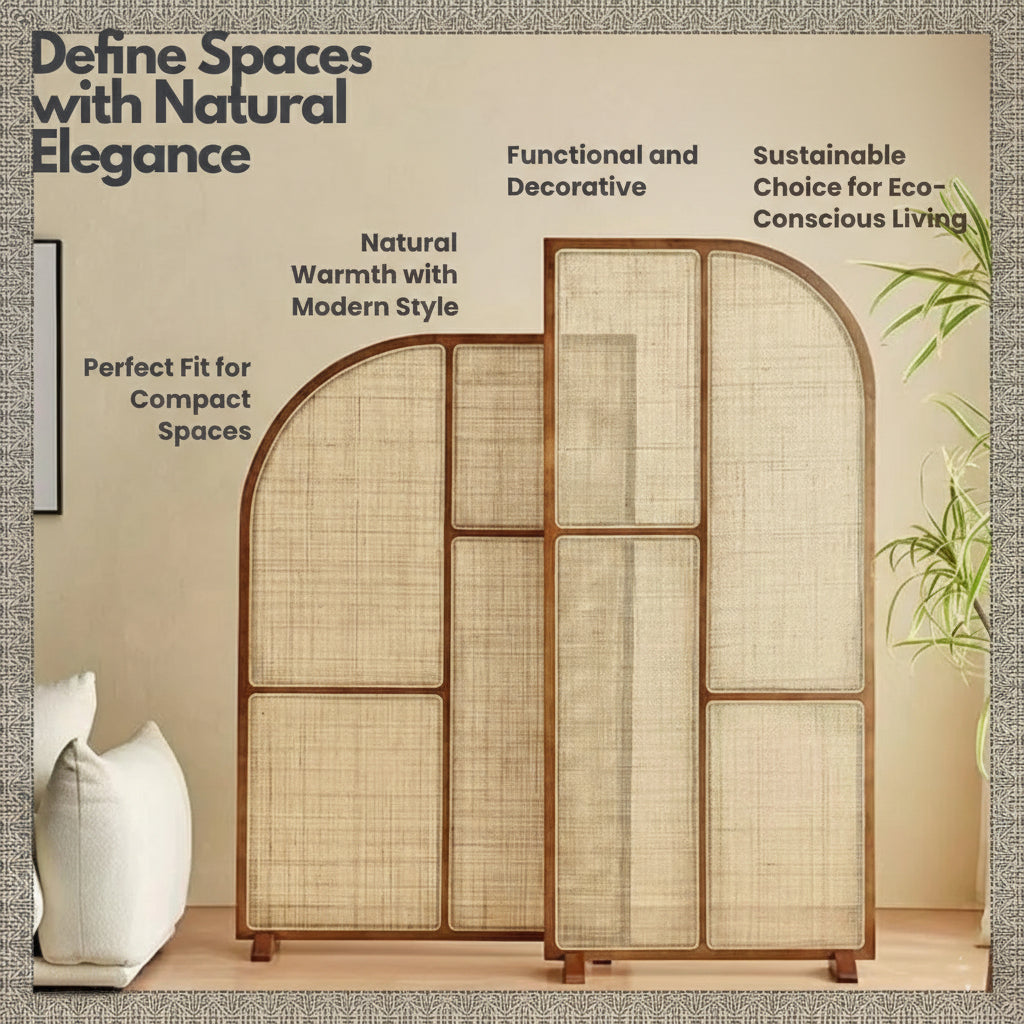 Rattan Room Divider Veil with Natural Cane Panels (Per Panel)