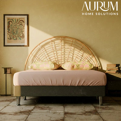 MoonLit Rattan Headboard - Arched Sunburst Cane