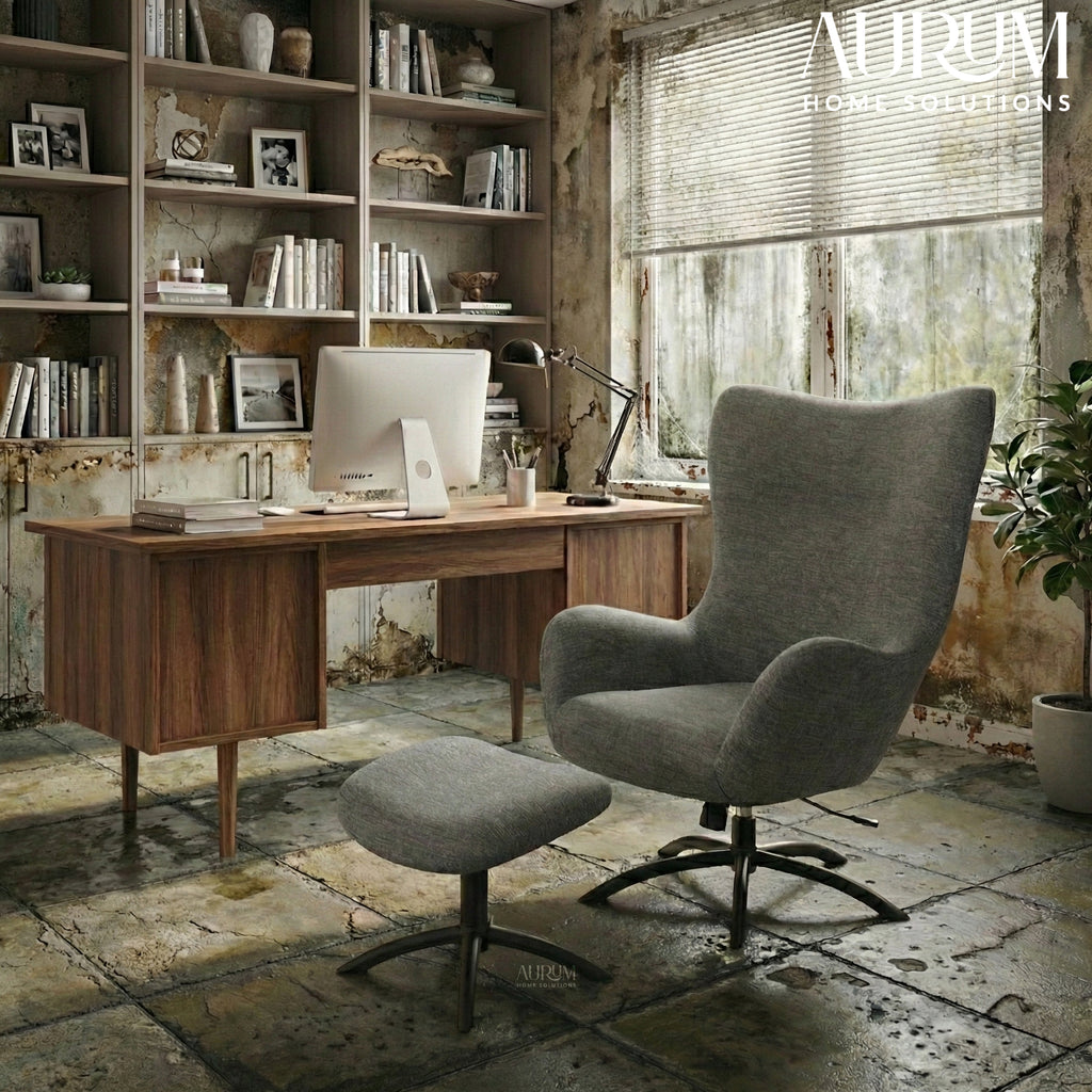 Grey Serenity Upholstered Lounge Chair with Ottoman