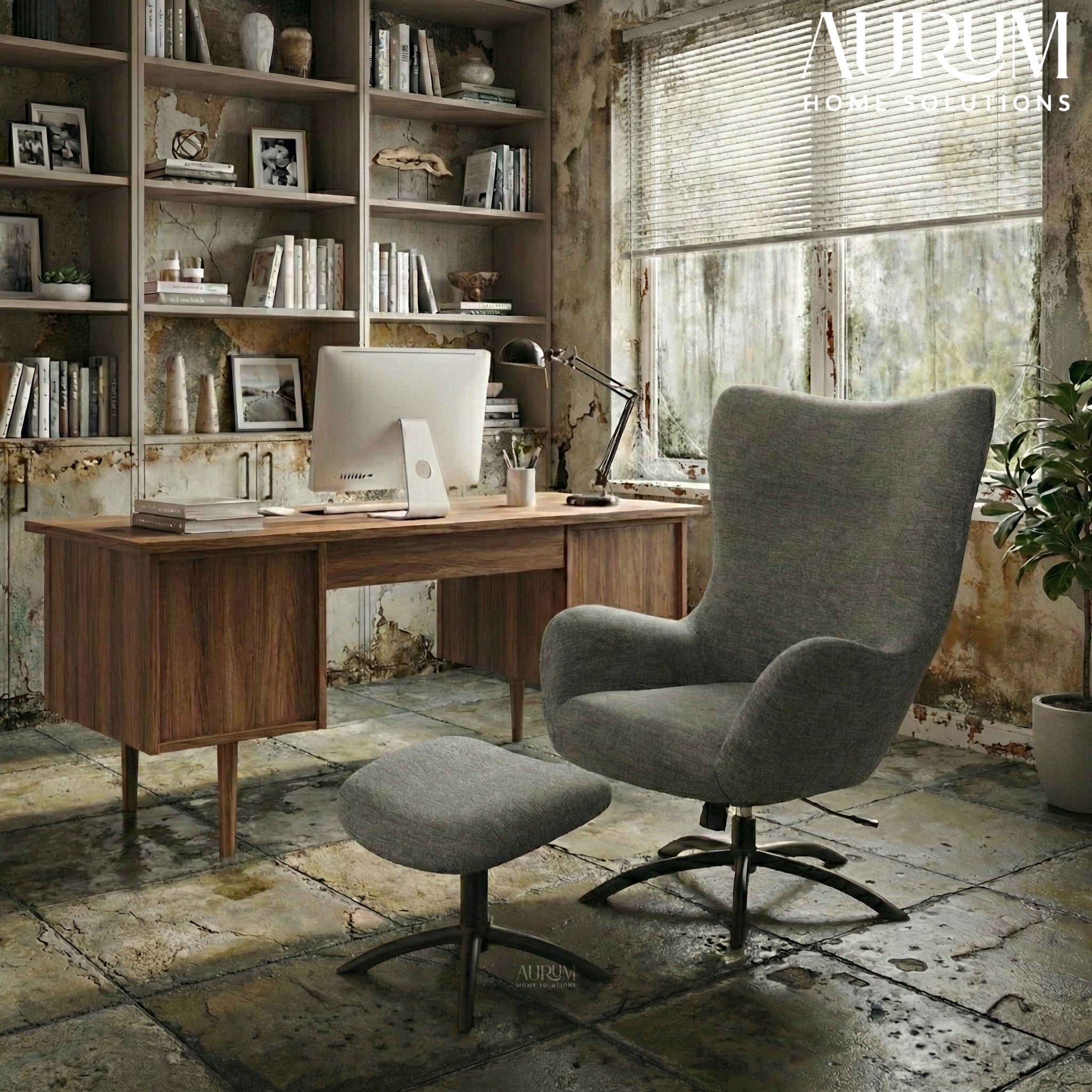 Grey Serenity Upholstered Lounge Chair with Ottoman