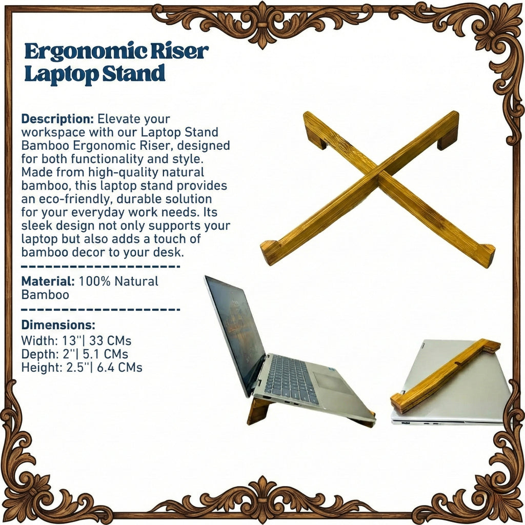 Laptop Stand Bamboo Ergonomic Riser | Sleek Desk Organizer