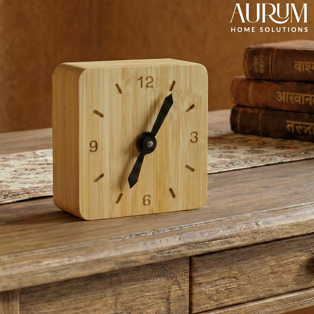 Table Clock Bamboo Desk Timepiece | Minimalist Decor