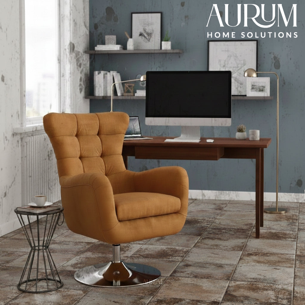 Elegance Teakwood Tufted Wingback Chair with Metal Base