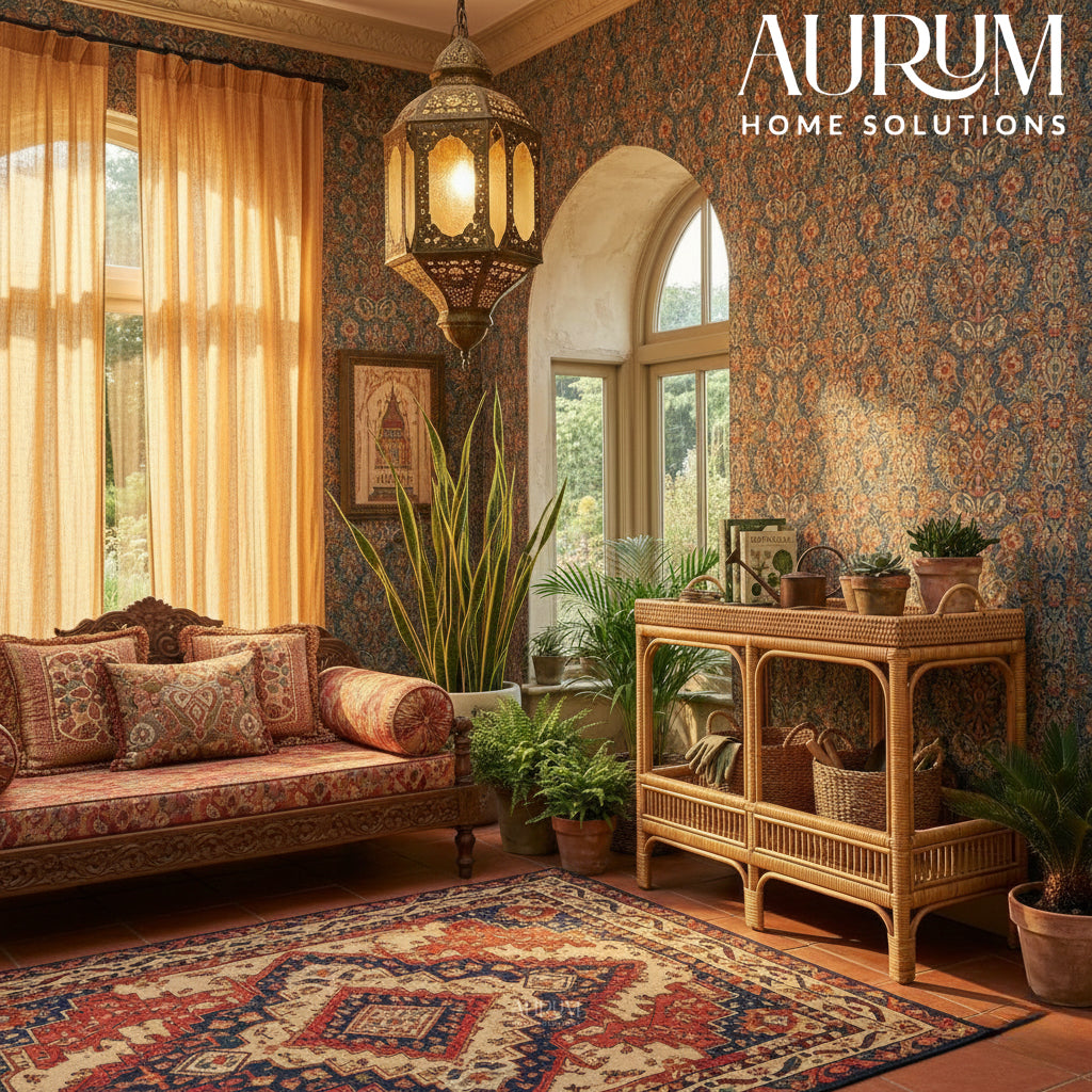 Console Table with Marvel Rattan Weaving and Two-Tier Design