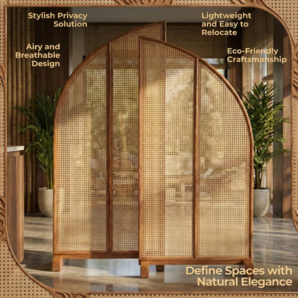 Rattan Room Divider Raindrop Reflections with Folding Panels (Per Panel)