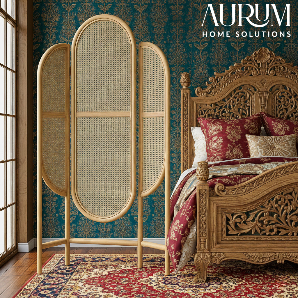 Room Partition Rattan Archway Screen with Arched Design