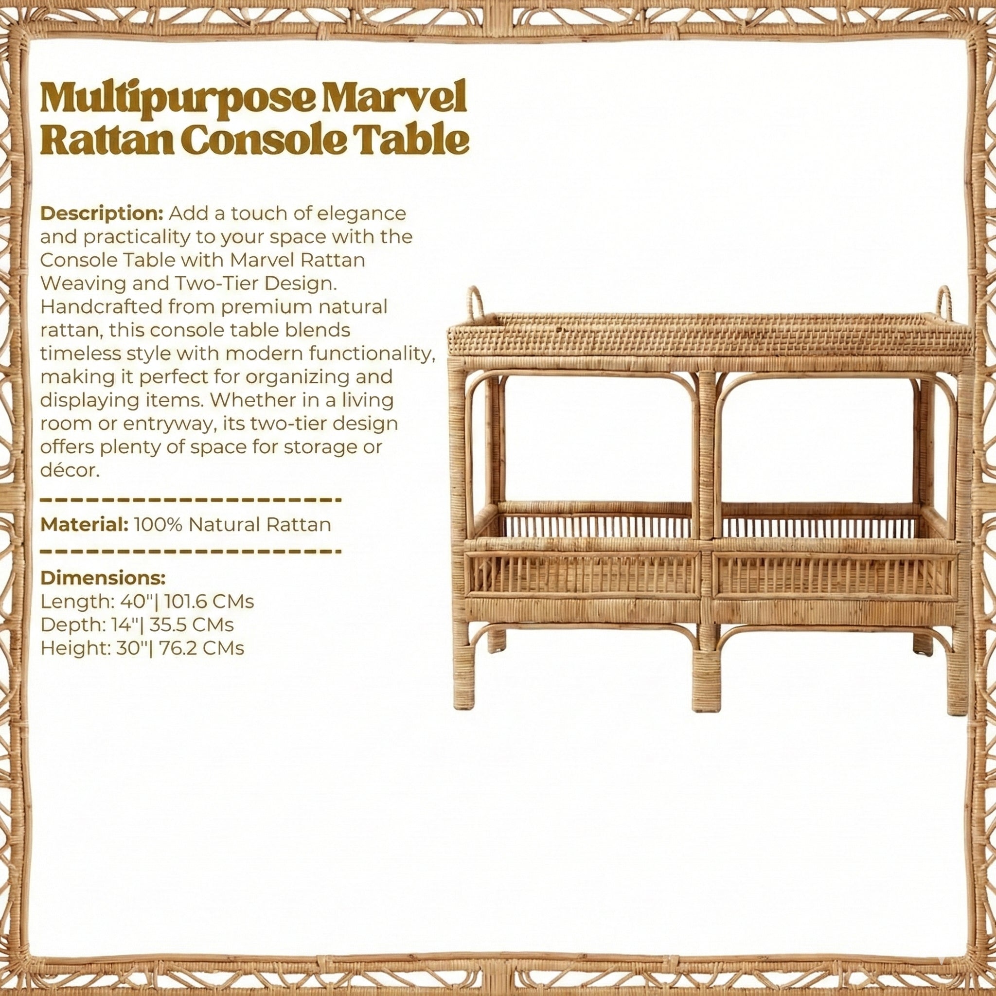 Console Table with Marvel Rattan Weaving and Two-Tier Design
