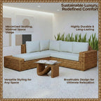 Cane Sofa Set with L Shaped Rattan Design for Indoors