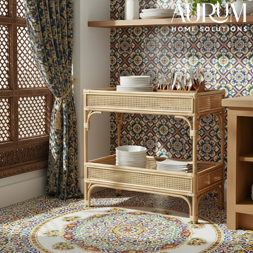 Console Table with Quirky 2-Tier Trendy Rattan Storage