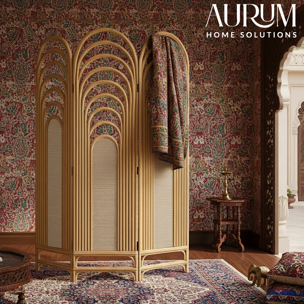 Serene Rattan Room Divider with Folding Panels