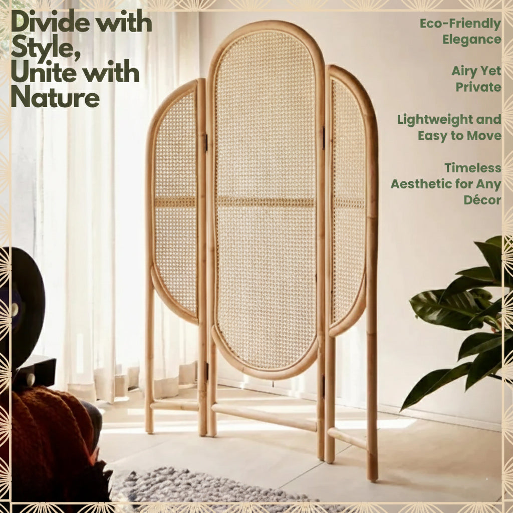 Room Partition Rattan Archway Screen with Arched Design