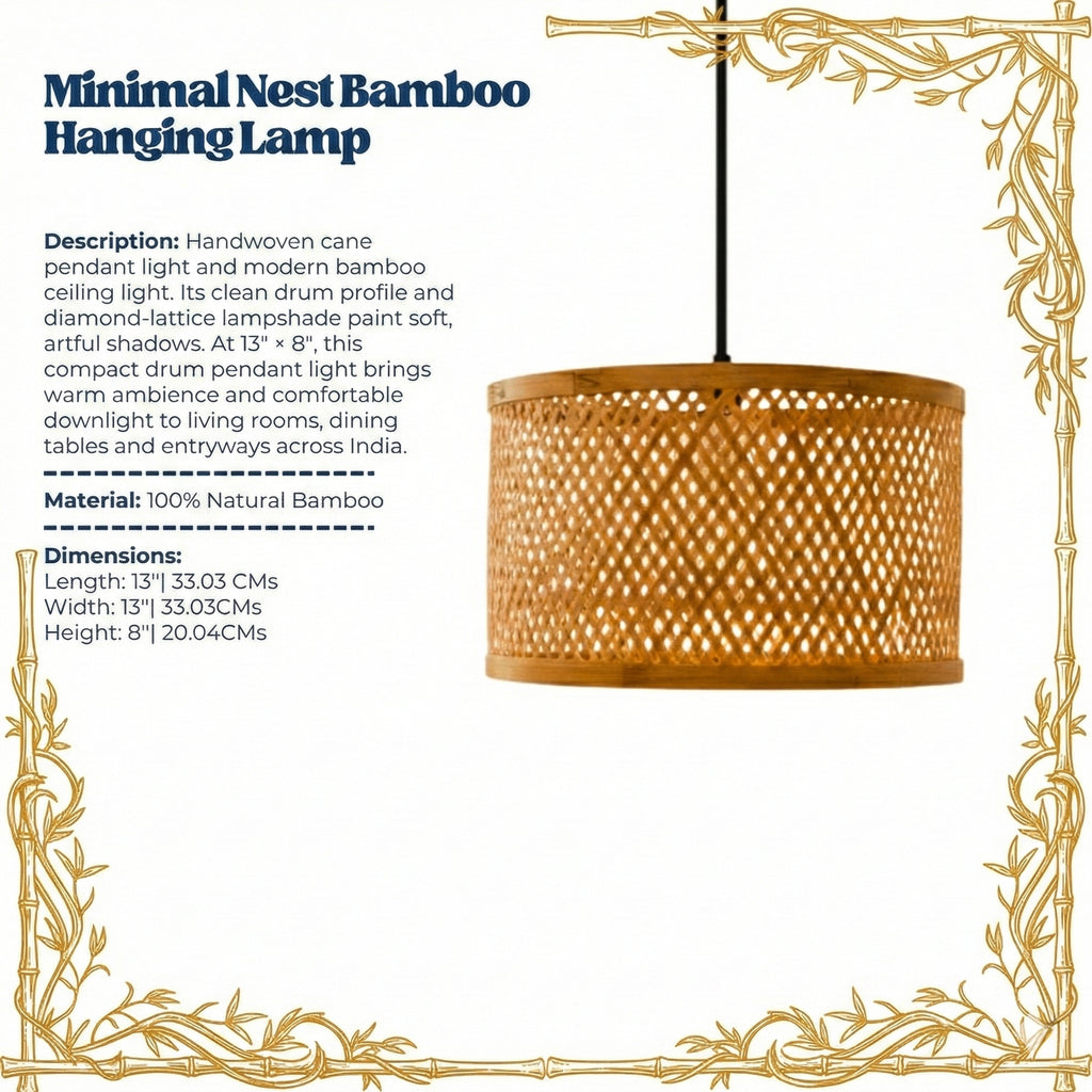 Minimal Nest Bamboo Hanging Lamp - Diamond Lattice Drum