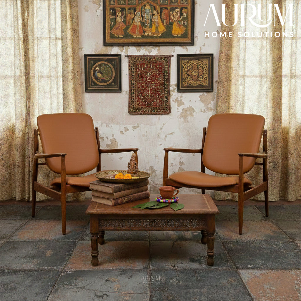 Handcrafted Teakwood Leatherette Chair