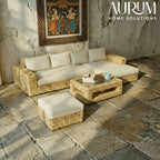 Cane Sofa Set with L Shaped Rattan Design for Indoors