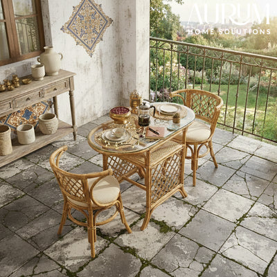 Dining Table Set with Twisted Twine Rattan Table and Chairs (Excluding Glass)