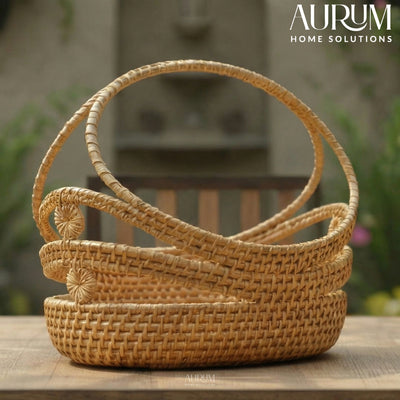 Stock Keeper - Sculptural Oval Rattan Basket with Arch Handle