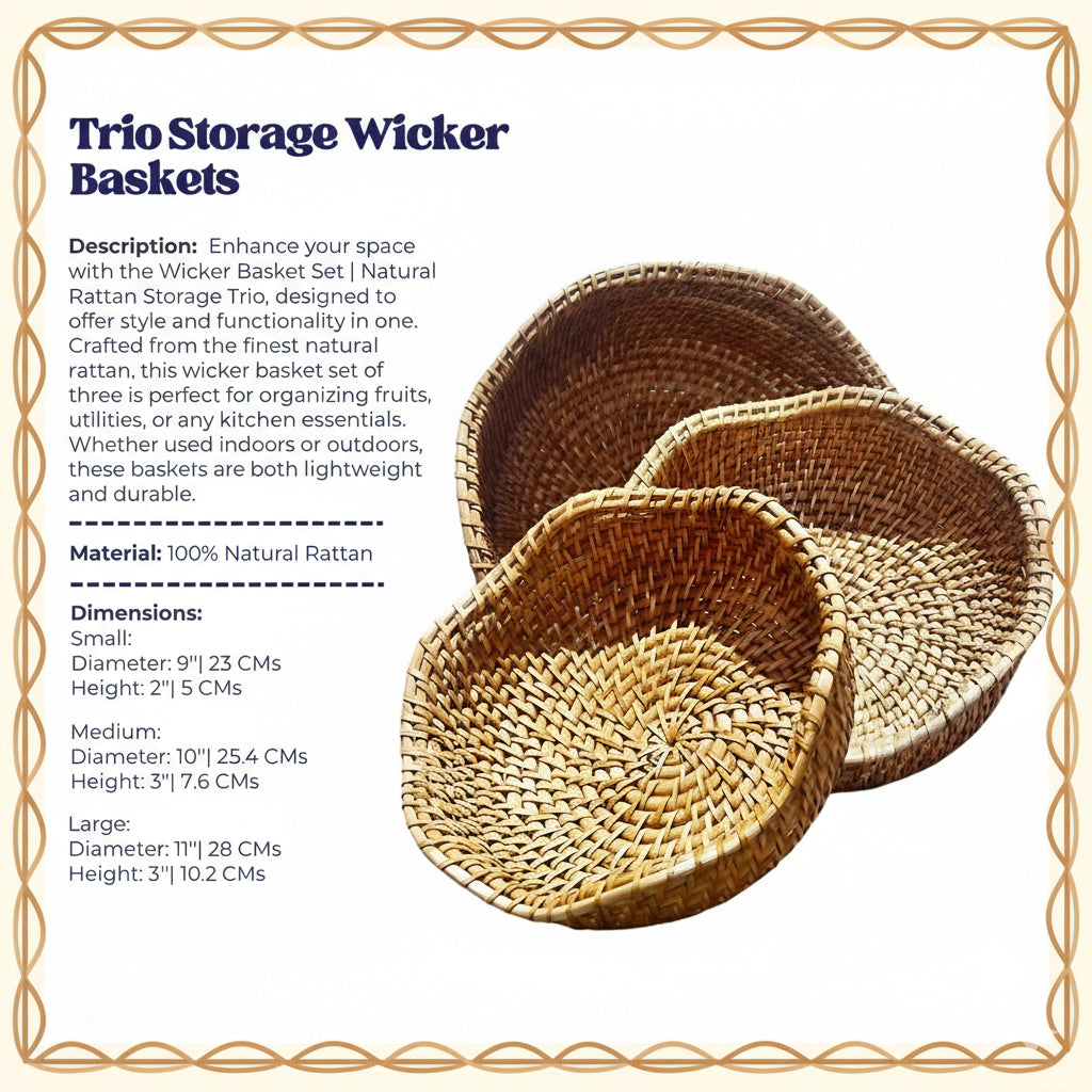 Trio Wicker - Natural Rattan Basket Set (Set of 3)