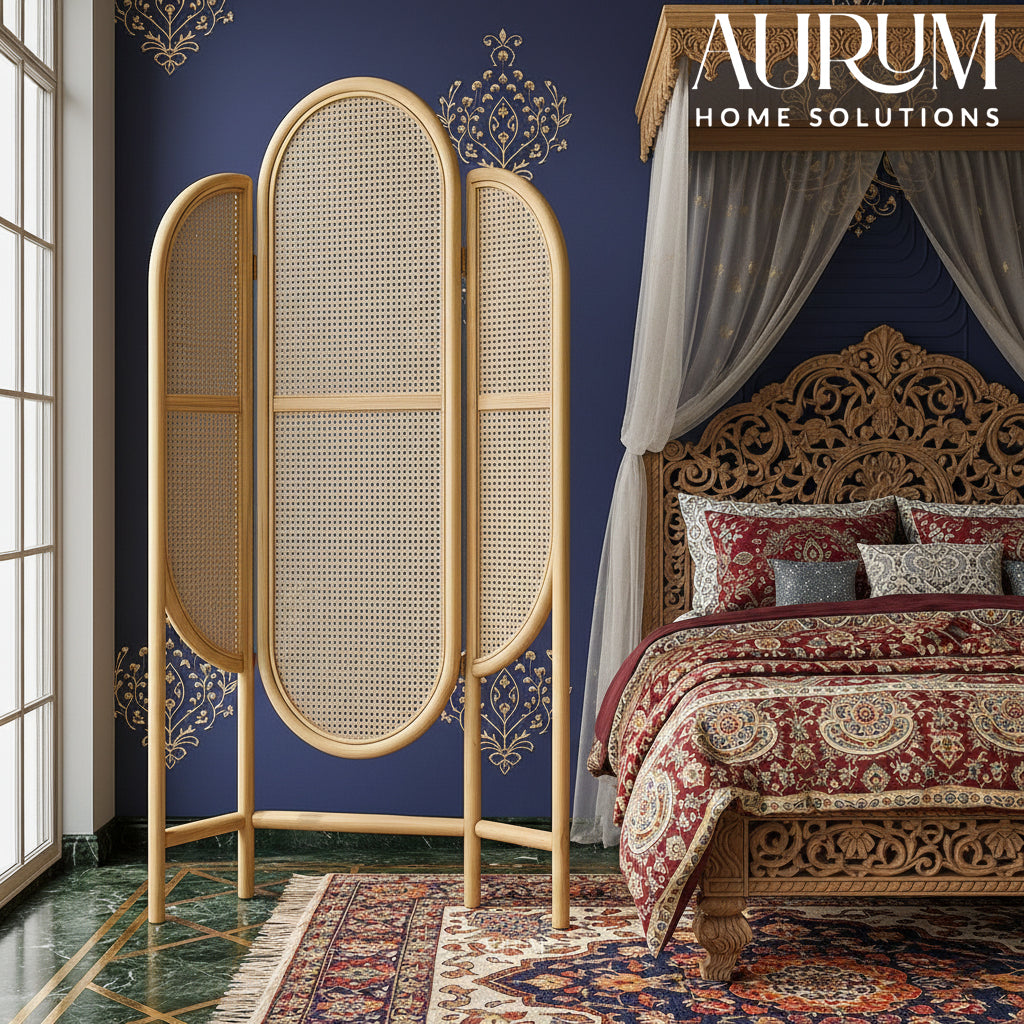 Room Partition Rattan Archway Screen with Arched Design