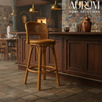 Cane Bar Chair with Coastal Woven Backrest for Interiors