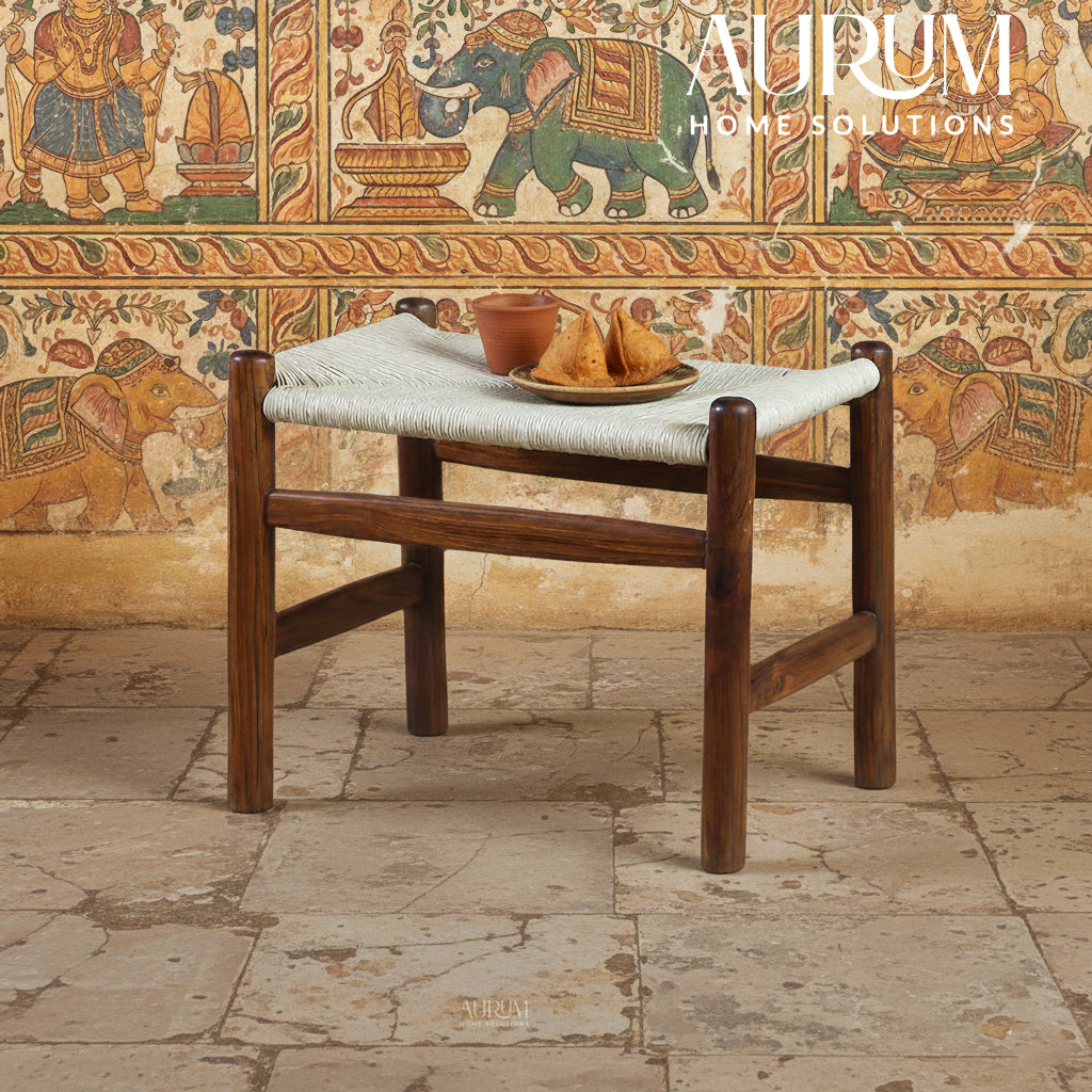 Nordic Teakwood Woven Stool