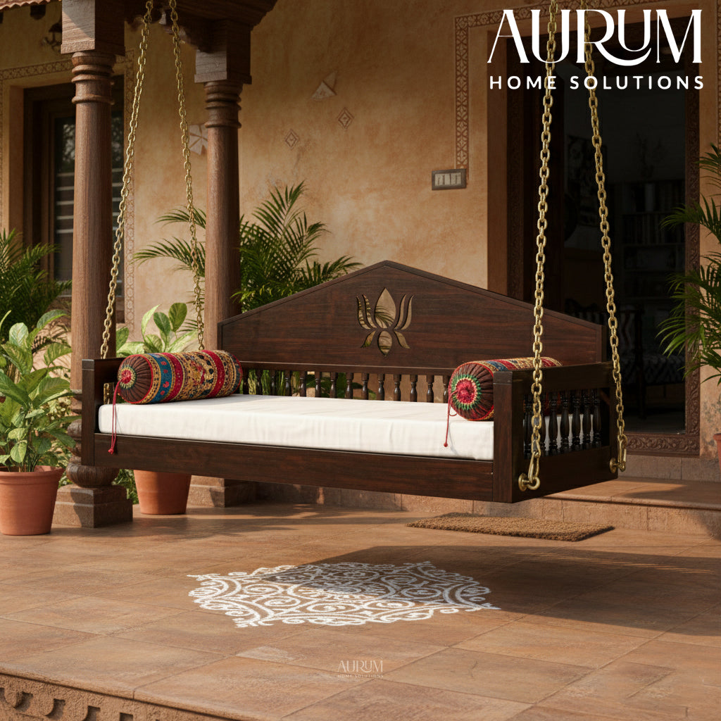 Teak Swing with Lotus Backrest Design