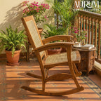 Rocking Teak Wood and Wicker Armchair