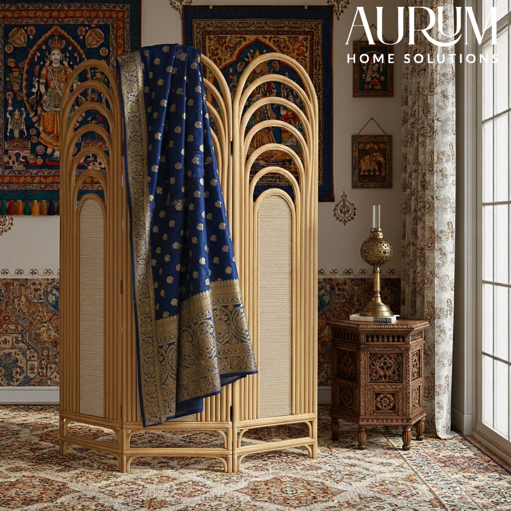 Serene Rattan Room Divider with Folding Panels