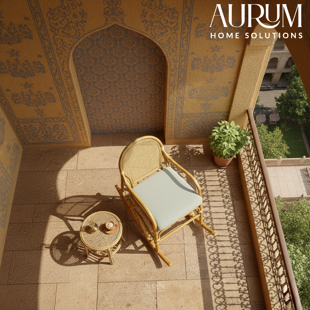 Classic Rocking Chair in Natural Rattan for Indoor & Outdoor