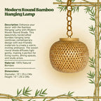 Bamboo Hanging Lamp with Modern Woven Round Shade